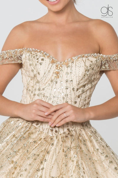 Off Shoulder Glitter Ball Gown by Elizabeth K GL2831 - Quinceanera Dresses