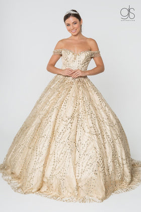 Off the Shoulder Quince Dress Glitter Ball Gown by Elizabeth K GL2831