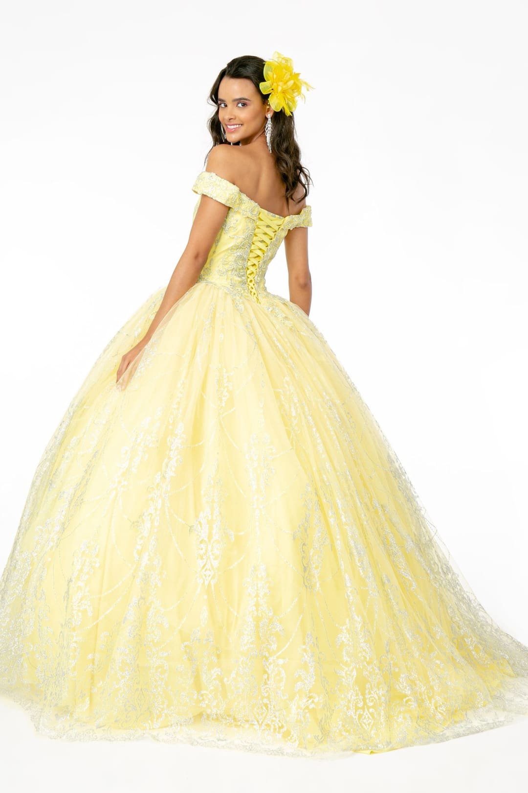 Off Shoulder Glitter Print Ball Gown by Elizabeth K GL2910 - Quinceanera Dresses