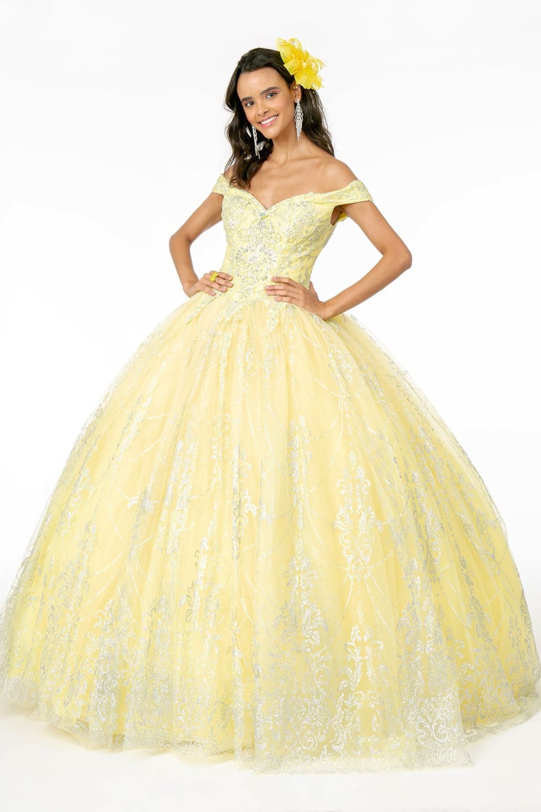 Off Shoulder Glitter Print Ball Gown by Elizabeth K GL2910-Quinceanera Dresses-ABC Fashion