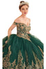 Off-Shoulder Gold Lace Applique Ball Gown 2025 Elegant Dress - Emerald / XXS - Prom