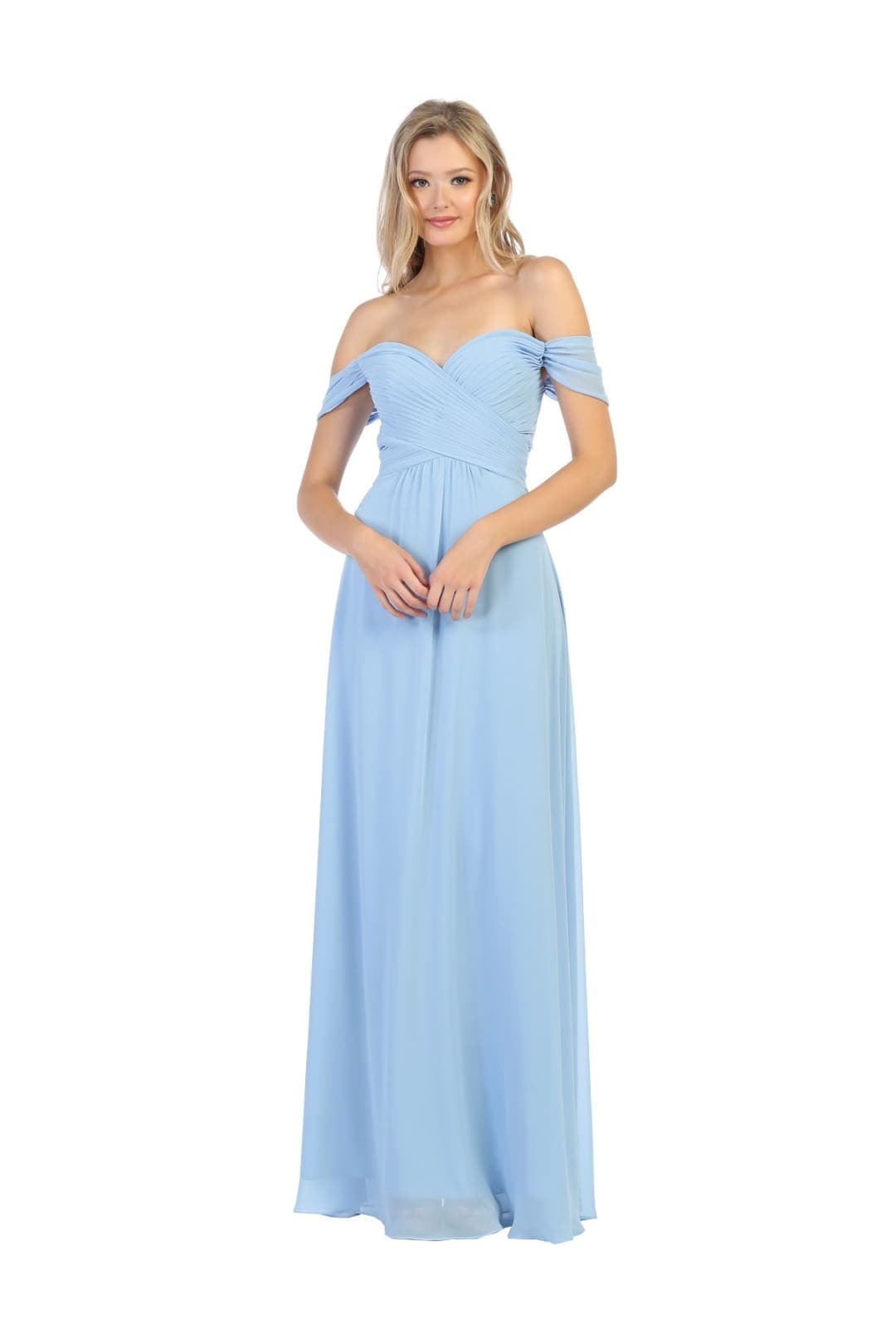 Off Shoulder Long Bridesmaid Dress - Dusty Blue / 4