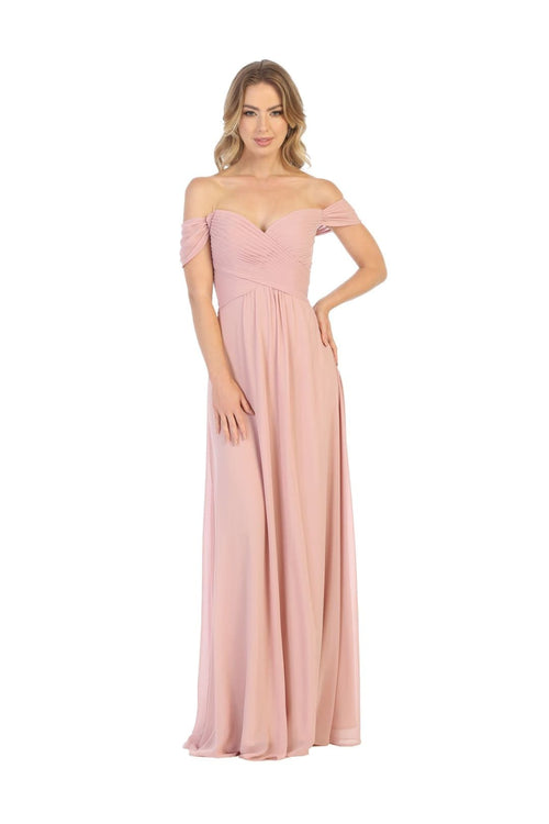 Off Shoulder Long Bridesmaid Dress - Dusty Rose / 4