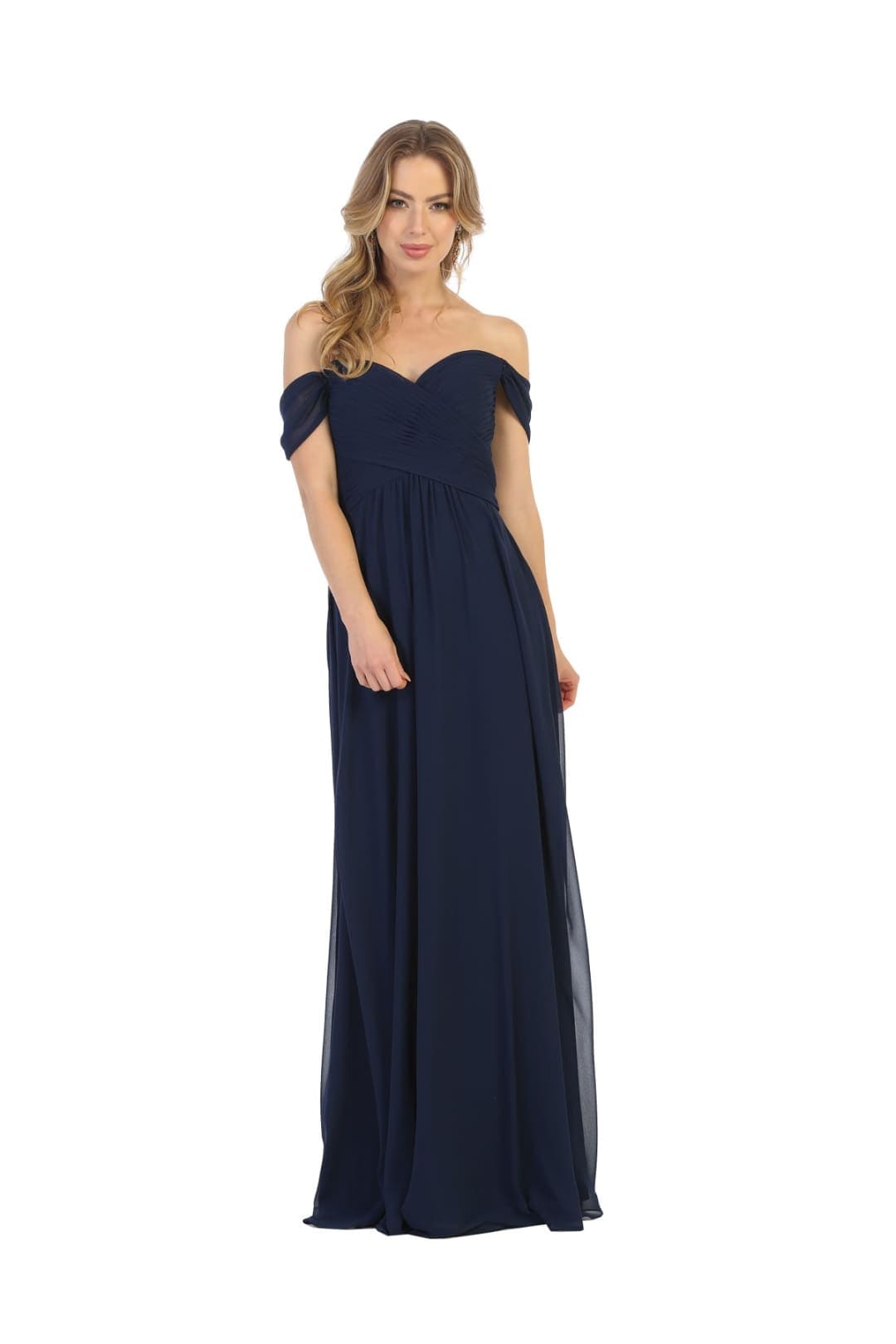 Off Shoulder Long Bridesmaid Dress - Navy / 4