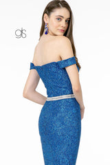 Off Shoulder Long Metallic Floral Lace Dress by Elizabeth K GL1829 - Long Formal Dresses