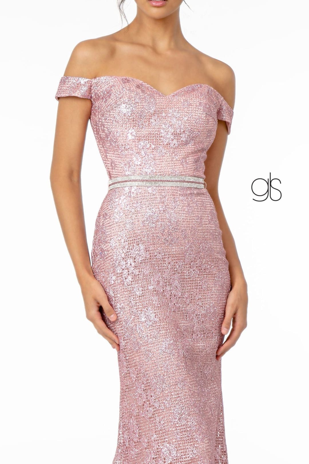Off Shoulder Long Metallic Floral Lace Dress by Elizabeth K GL1829 - Long Formal Dresses