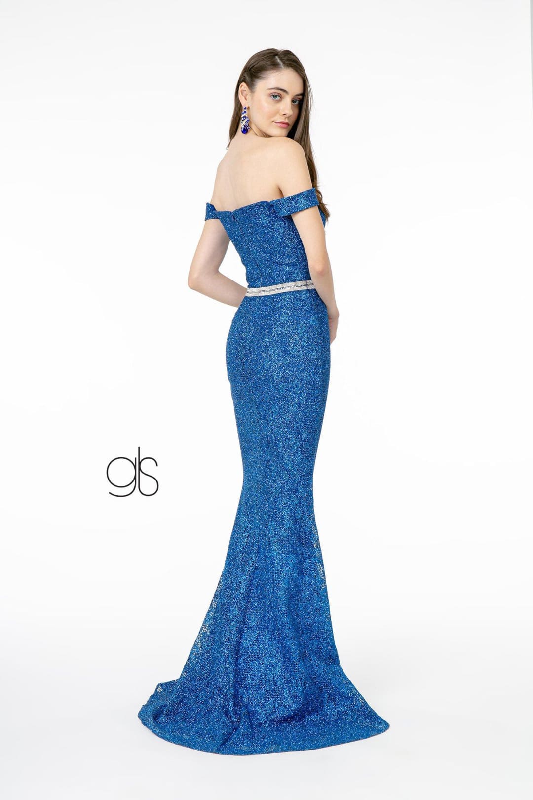 Off Shoulder Long Metallic Floral Lace Dress by Elizabeth K GL1829 - Long Formal Dresses