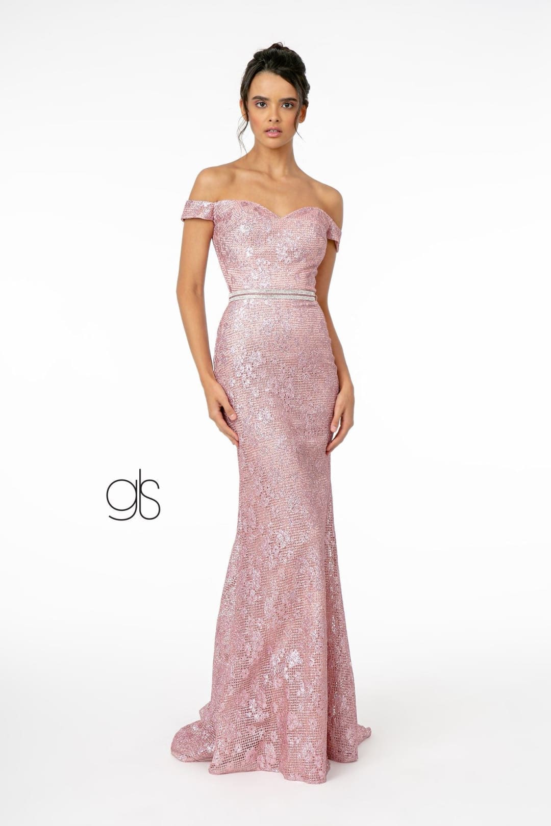 Off Shoulder Long Metallic Floral Lace Dress by Elizabeth K GL1829 - XS / Fuchsia - Long Formal Dresses