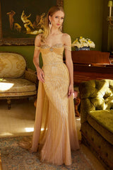 Off Shoulder Overskirt Gown by GLS Gloria GL3557 - XS / Gold - Long Formal Dresses