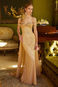 Off Shoulder Overskirt Gown by GLS Gloria GL3557 - XS / Gold - Long Formal Dresses