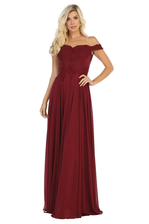 Off Shoulder Prom Dress - Burgundy / 2