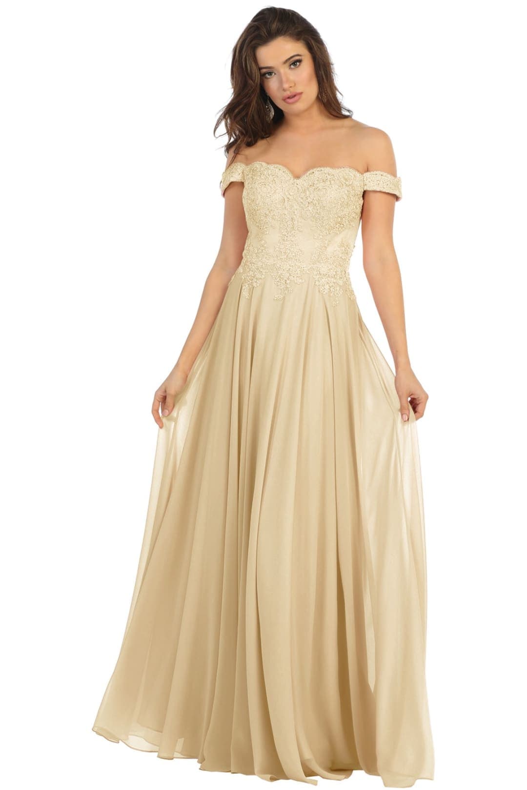 Off Shoulder Prom Dress - Champagne / 2