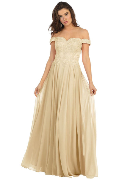 Off Shoulder Prom Dress - Champagne / 2