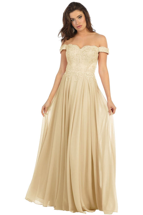Off Shoulder Prom Dress - Champagne / 2