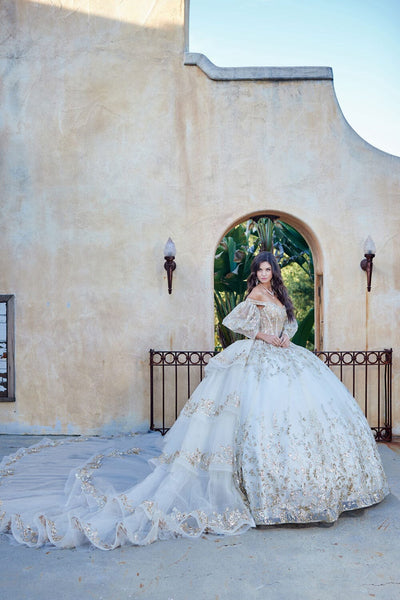 Off Shoulder Puff Sleeve Ball Gown by Bella Princess PQ1041