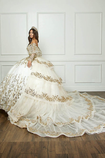 Off Shoulder Puff Sleeve Ball Gown by Bella Princess PQ1041