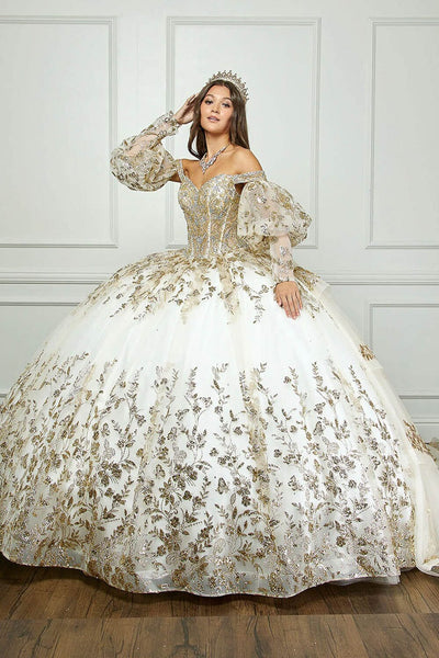 Off Shoulder Puff Sleeve Ball Gown by Bella Princess PQ1041