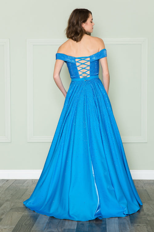 Poly USA 8890 Off Shoulder Rhinestone Gown