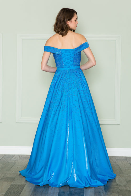 Poly USA 8890 Off Shoulder Rhinestone Gown