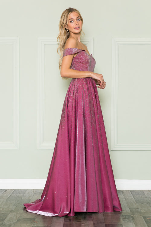 Poly USA 8890 Off Shoulder Rhinestone Gown