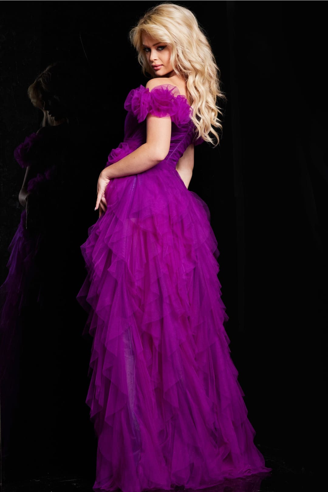 Off Shoulder Ruffled A-line Slit Gown by Jovani 26312 - Long Formal Dresses
