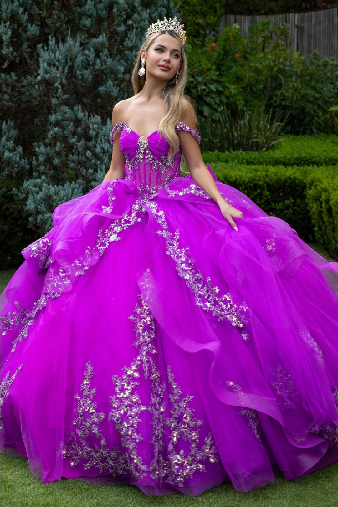 Off Shoulder Ruffled Ball Gown by GLS Gloria GL3548 XS / Purple Off Shoulder Ruffled Ball Gown by GLS Gloria GL3548 XS / Purple
