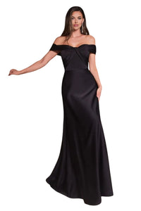 Off Shoulder Satin Bridesmaids Gown 2025 Simple Elegant Formal Dress - BLACK / 4 - Dress