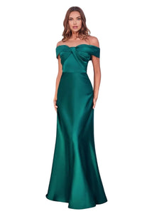 Off Shoulder Satin Bridesmaids Gown 2025 Simple Elegant Formal Dress - EMERALD GREEN / 4 - Dress