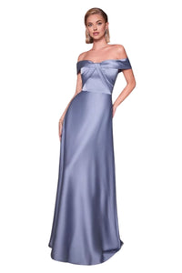 Off Shoulder Satin Bridesmaids Gown 2025 Simple Elegant Formal Dress - PARIS BLUE / 4 - Dress