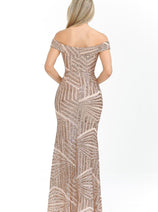 LENOVIA 5224 Off Shoulder Sequined Long Formal Dress