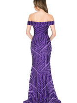 LENOVIA 5224 Off Shoulder Sequined Long Formal Dress