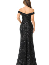 LENOVIA 5224 Off Shoulder Sequined Long Formal Dress