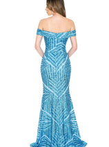 LENOVIA 5224 Off Shoulder Sequined Long Formal Dress