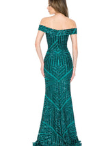 LENOVIA 5224 Off Shoulder Sequined Long Formal Dress