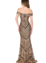 LENOVIA 5224 Off Shoulder Sequined Long Formal Dress