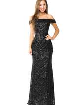 LENOVIA 5224 Off Shoulder Sequined Long Formal Dress