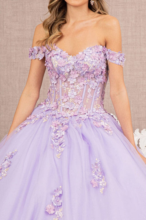 Off Shoulder Sheer Corset Ball Gown by Elizabeth K GL3182 - Quinceanera Dresses