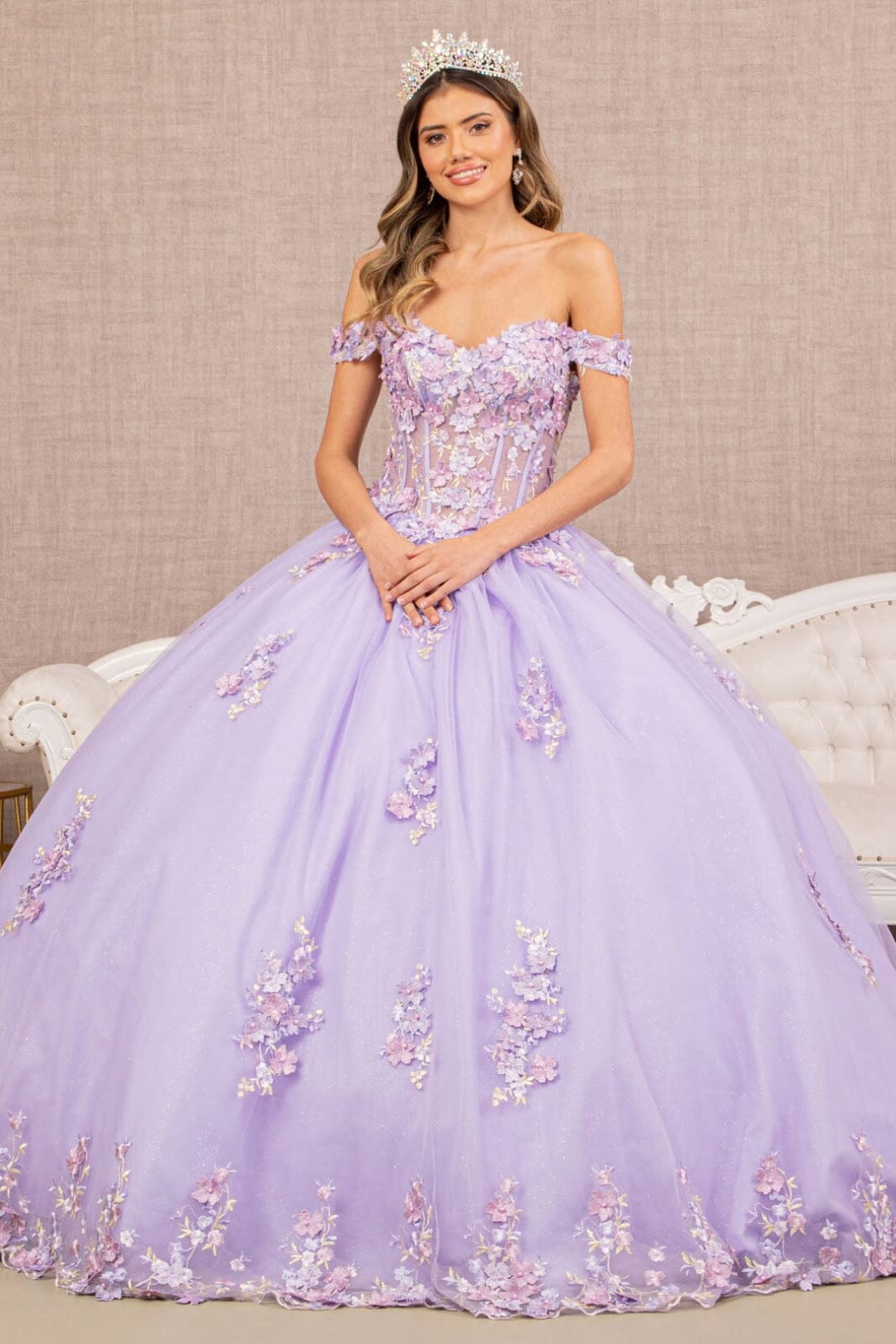 Off Shoulder Sheer Corset Ball Gown Elizabeth K GL3182 Off Shoulder Sheer Corset Ball Gown Elizabeth K GL3182