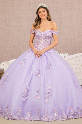 Off Shoulder Sheer Corset Ball Gown by Elizabeth K GL3182