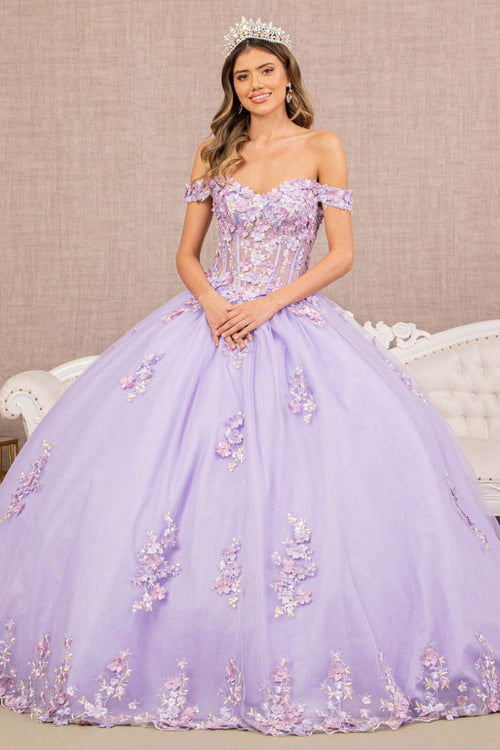 Off Shoulder Sheer Corset Ball Gown by Elizabeth K GL3182 - XS / Lilac - Quinceanera Dresses