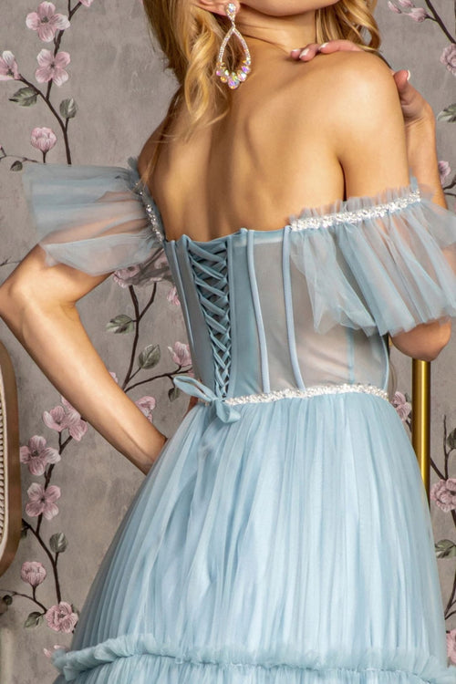 Off Shoulder Sheer Corset Tiered Gown by GLS Gloria GL3453 - Long Formal Dresses
