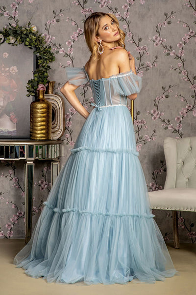 Off Shoulder Sheer Corset Tiered Gown by GLS Gloria GL3453 - Long Formal Dresses