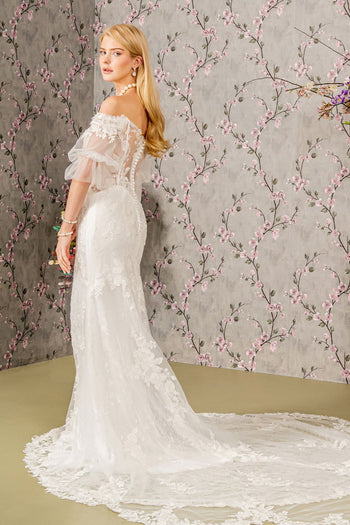Off Shoulder Short Sleeve Bridal Gown by GLS Gloria GL3479 - Long Formal Dresses