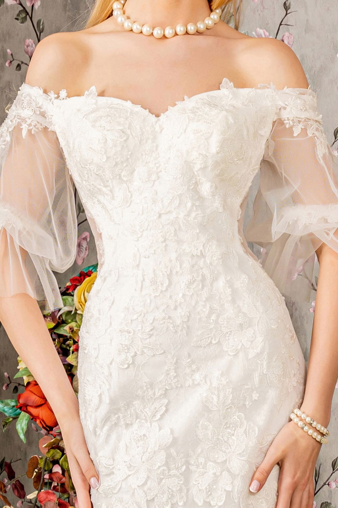 Off Shoulder Short Sleeve Bridal Gown by GLS Gloria GL3479 - Long Formal Dresses