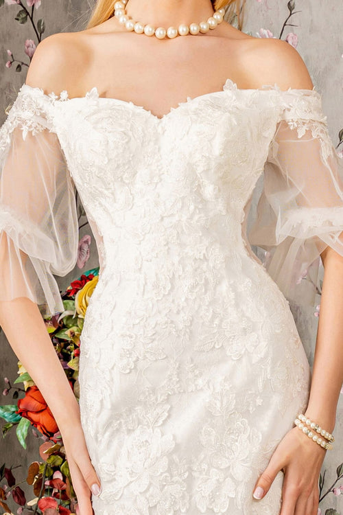 Off Shoulder Short Sleeve Bridal Gown by GLS Gloria GL3479 - Long Formal Dresses