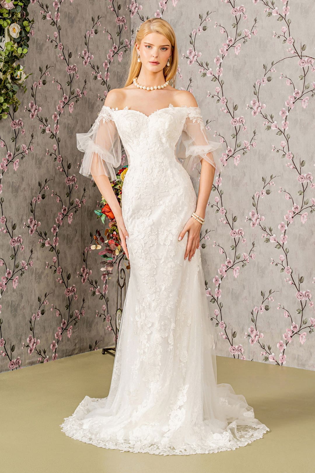 Off Shoulder Short Sleeve Bridal Gown by GLS Gloria GL3479 - XS / Ivory - Long Formal Dresses