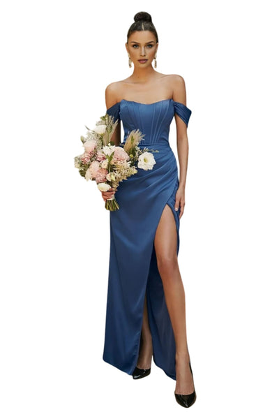 Off-Shoulder Strapless Corset Bridesmaids Gown 2025 Elegant Formal Dress - NAVY BLUE / 2 - Dress