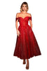 Off-Shoulder Tea-Length Gown 2025 Elegant Cocktail Dress - Red / 2 - Prom