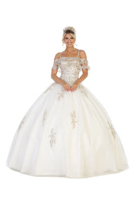 Off Shoulder Wedding Ball Gown - Ivory / 8