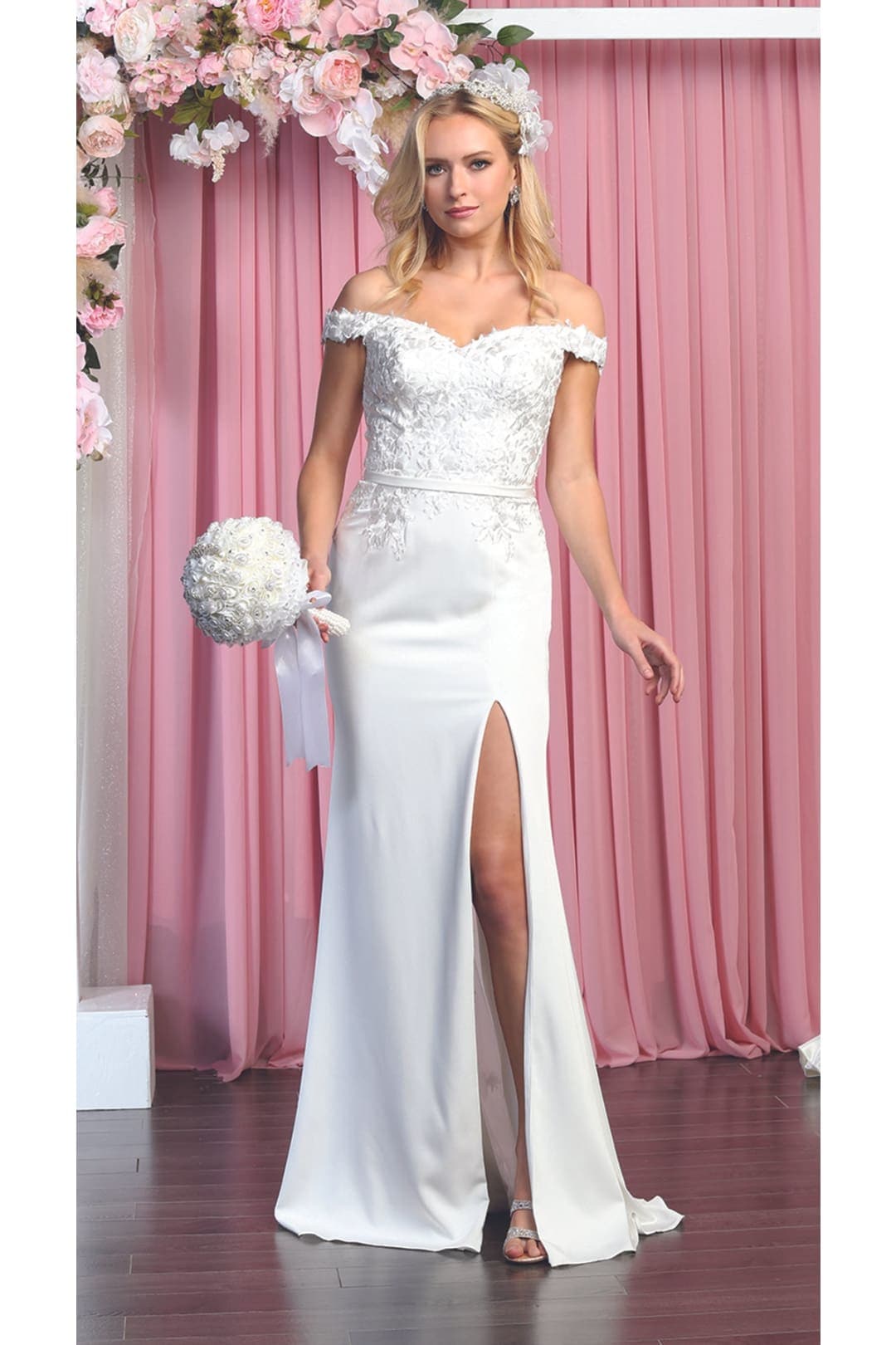 Off Shoulder Wedding Ivory Dress - IVORY / 4 - Dress
